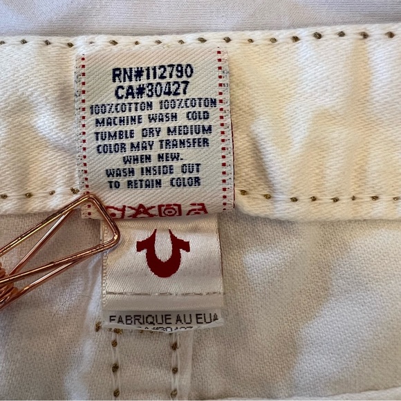 True Religion Joey Big T Y2K Gold Embroidered Flare White Denim Jeans Size 26 - Picture 10 of 14